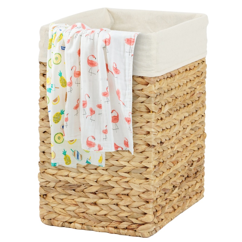 Handmade Rectangular Water Hyacinth Wicker Laundry Hamper With Lid Natural