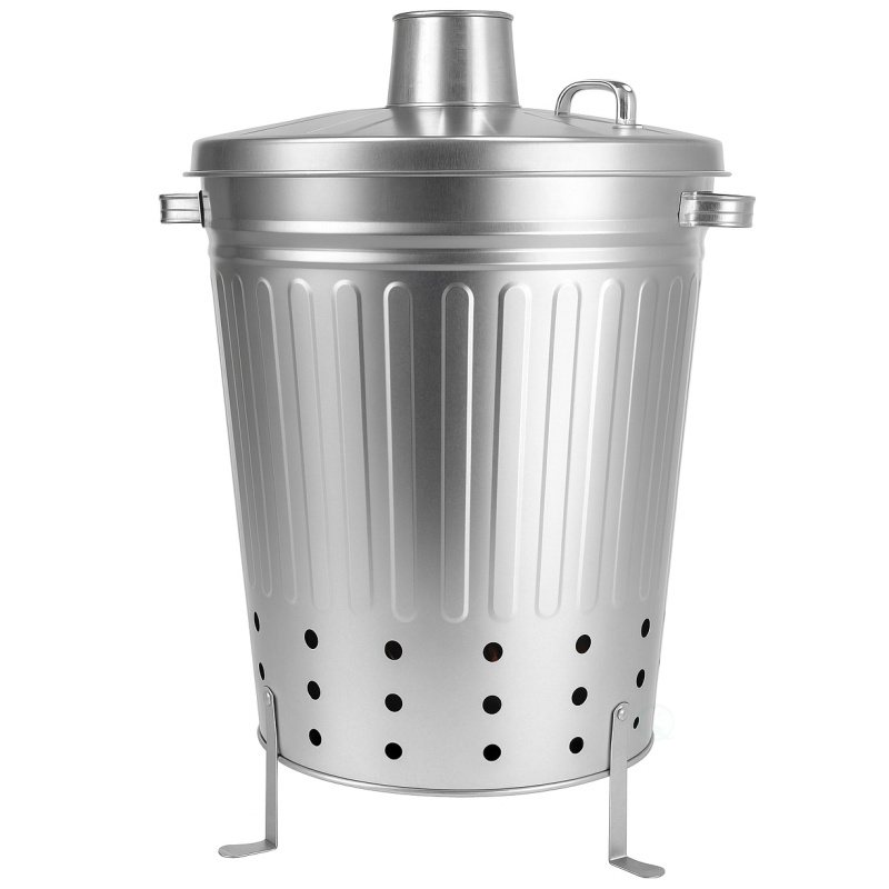 Gardenised Silver Galvanized Steel Outdoor Incinerator Can Large Garden Waste Burner Bin With Lid Ventilation Holes & Raised Legs For Yard Patio Backyard Leaves Paper And Household Debris