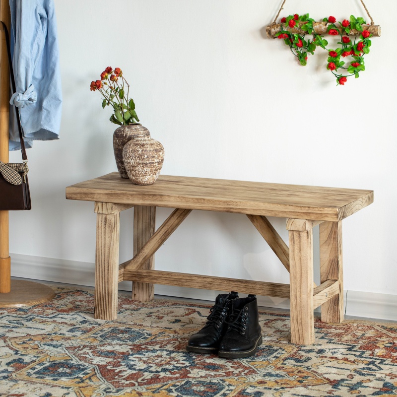 Vintiquewise Wooden Bench Farmhouse Entryway Organizer Retro Rustic Accent Seat Natural Wood Armless Design For Living Room Hallway Kitchen Dining Room Stylish & Practical déCor For Indoor Space