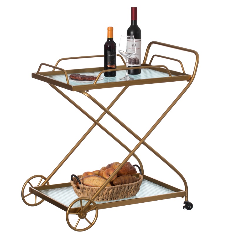 Gold Metal Wine Bar Serving Cart