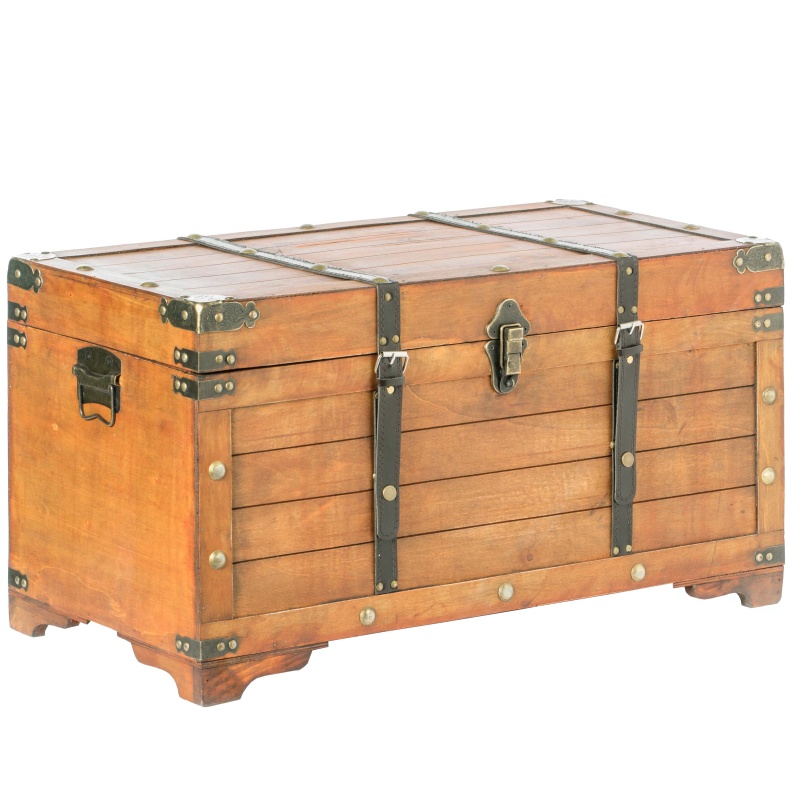 Rustic Large Wooden Storage Trunk With Lockable Latch