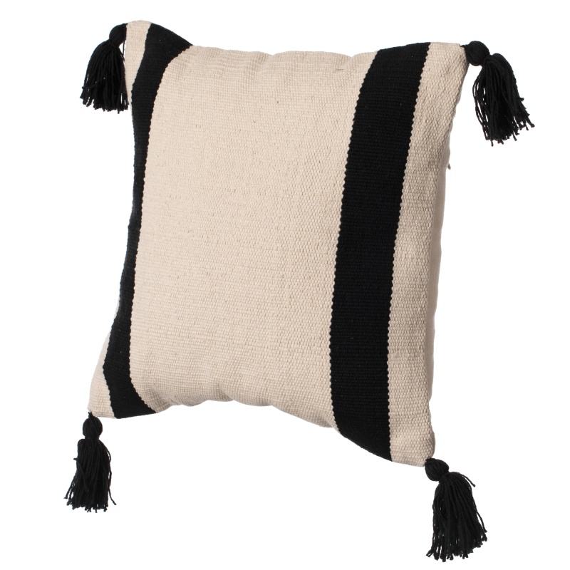 16" Handwoven Cotton Throw Pillow Cover With Side Stripes