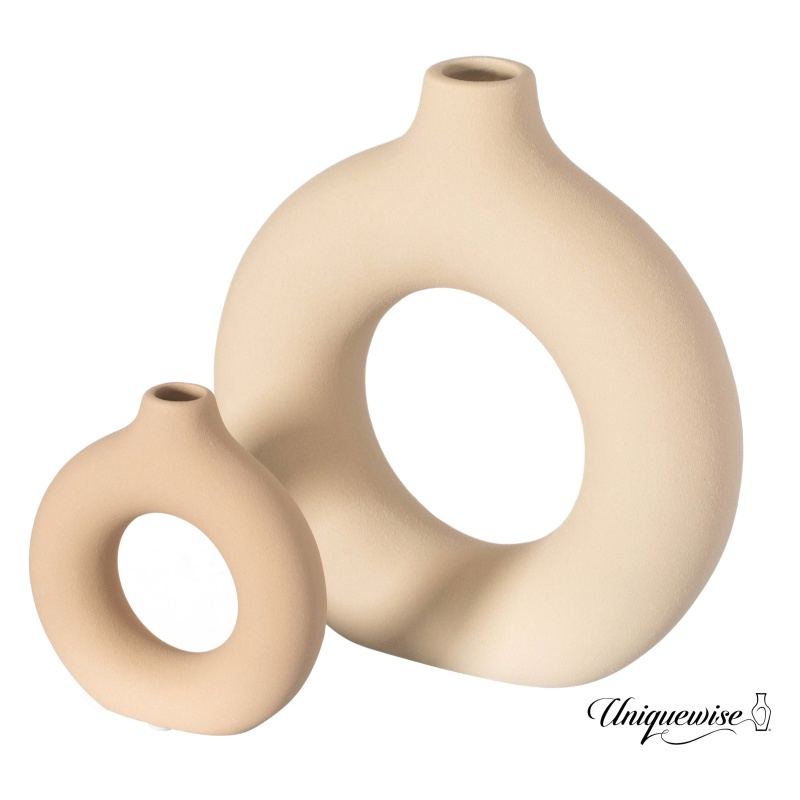 9-Inch Large And 5-Inch Small Decorative Hollow Ceramic Donut Table Vase - Handmade, Minimalist Boho Style For Modern Home Decor In Living Room, Home Office, Dining Room And Entryway Console Table