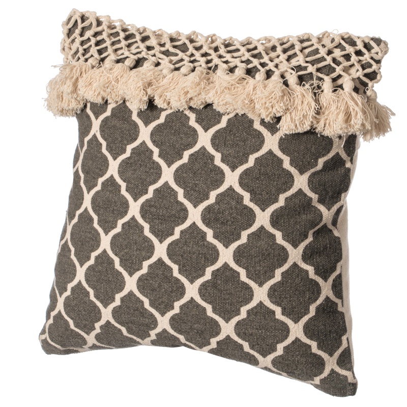 16" Handwoven Cotton Throw Pillow Cover With Ogee Pattern And Tasseled Top