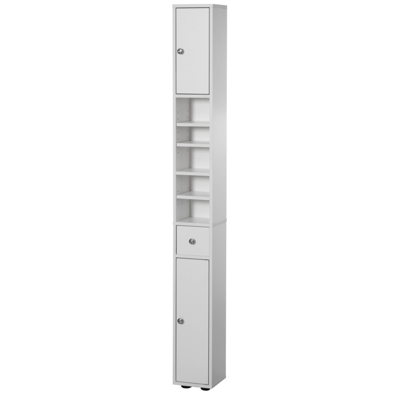72 Inches Narrow, Tall And Space Saving Multi-Purpose Freestanding White Linen Tower - Ideal As Bathroom Organizer, Toilet Paper Cabinet And Kitchen Cabinet