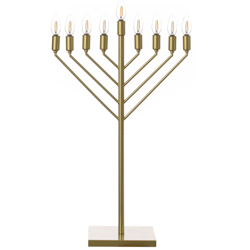 Large Modern Antique Nine Branch Electric Chabad Style Hanukkah Menorah With Flame Shaped Led Bulbs