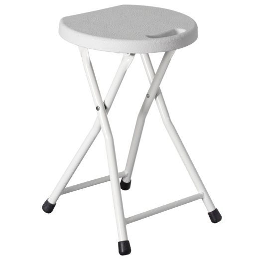 Basicwise 18-Inch Portable Folding Stool With Handle Compact Chair With Non-Slip Feet And Metal Frame Legs For Indoor & Outdoor Use Ideal For Dorm Kitchen Vanity Game Room Garden Porch & Home Bar, White