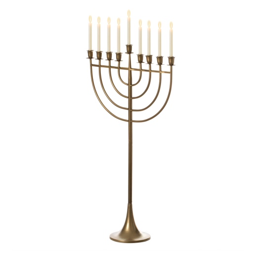 Modern Solid Metal Judaica Hanukkah Menorah 9 Branched Candelabra, Gold Large