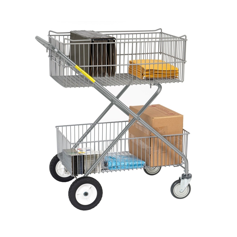 Foldable Double Basket Office Utility Mail Cart