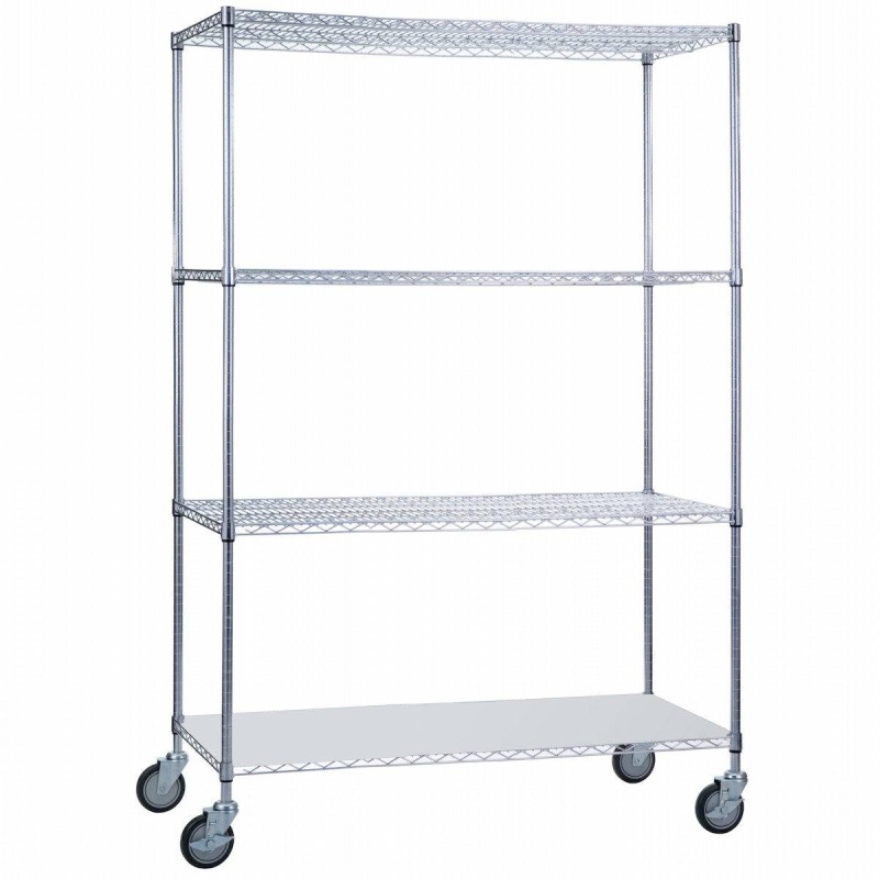Rolling Wire Shelving Cart 18 X 48 X 78 With Solid Bottom