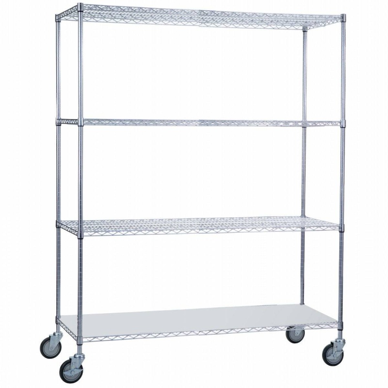 Rolling Wire Shelving Cart 18 X 60 X 78 With Solid Bottom