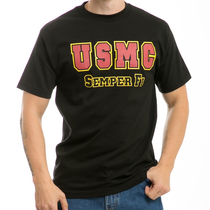 Classic Military T's, Usmc, Black, 2x