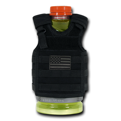 Deluxe Tactical Mini Vest Beverage Carrier, USA Flag, Black