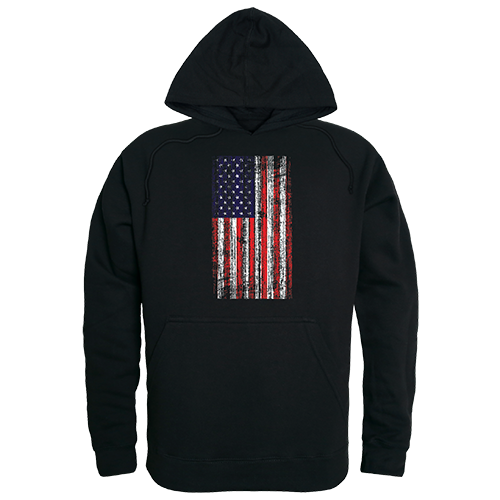 Graphic Pullover, Distressed Flag, Blk, L