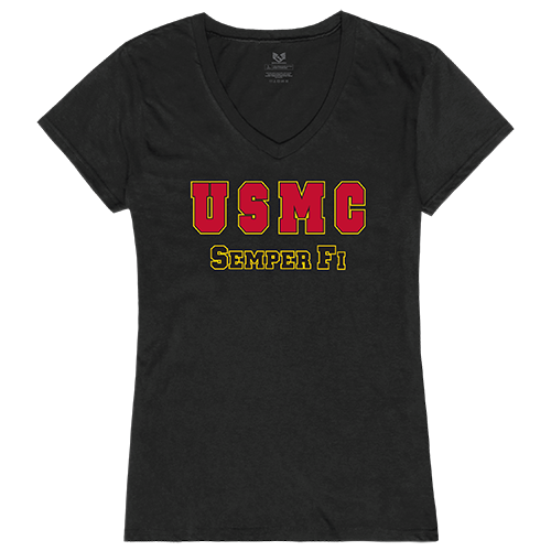 Graphic V-Neck USMC T-Shirt in Black