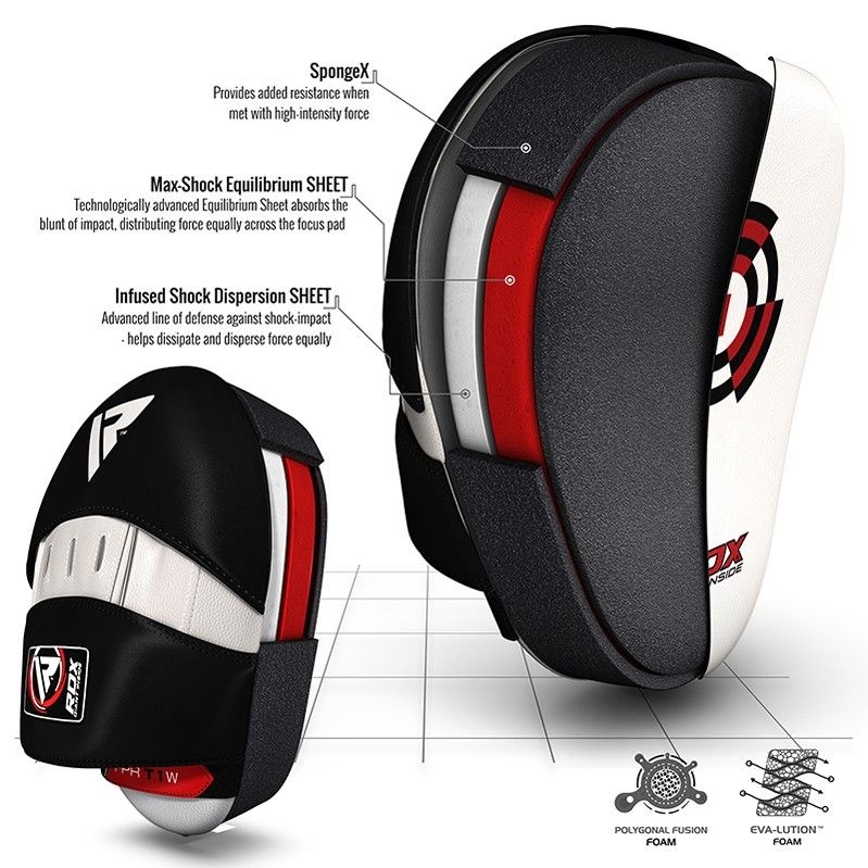 Rdx T1 Curved Boxing Training Punch Mitts White / Black