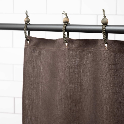 73.5X72 Organic Hemp Shower Curtain (Full Size) (Pvc-Free, Plastic-Free, Vinyl-Free) (100% Biodegradable) (Montebello) Earth Brown / With Rings And 12 Extra Rings
