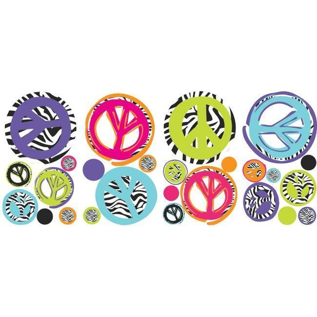 Zebra Print Peace Signs Wall Decals