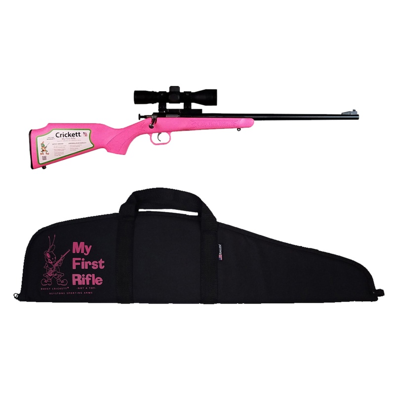 Keystone Sporting Arms, Crickett, Generation 2, Bolt Action Rifle, Single Shot, Compact, 22 Lr, 16.125" Barrel, Matte Blued Finish, Pink Synthetic Stock, Adjustable Sights, Includes 4X32 Scope/Scope Base/Soft Case, Right Hand