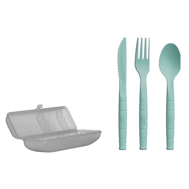 Ka-Bar Knives, Lunch Pal, Utensil Set, Spoon/Fork/Knife, Creamid Construction, Teal, Includes Frost Colored Carrying Case