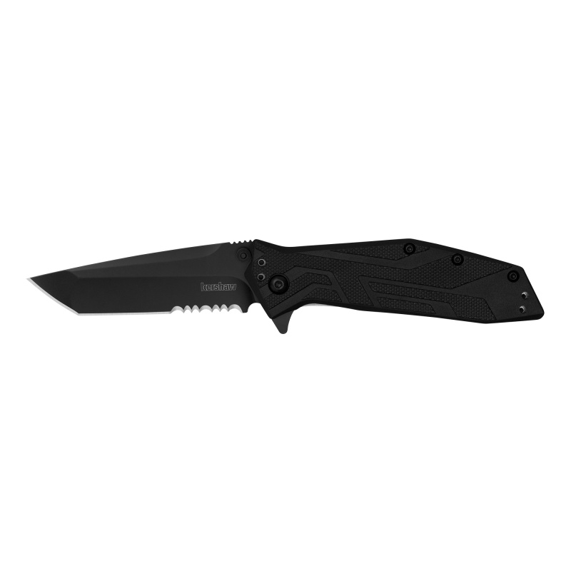 Kershaw, Brawler, Folding Knife, Assisted Opening, 3" Tanto Blade, Combination Edge, 8Cr13mov Blade Steel, 7.1" Overall Length, Liner Lock, Black Oxide Finish, Black Glass Filled Nylon Handle
