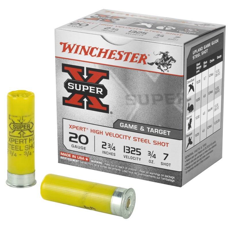 Winchester Ammunition, Xpert, 20 Gauge, 2.75", #7, 3/4 Oz., Steel Shot, Lead Free, 25 Round Box, California Certified Nonlead Ammunition