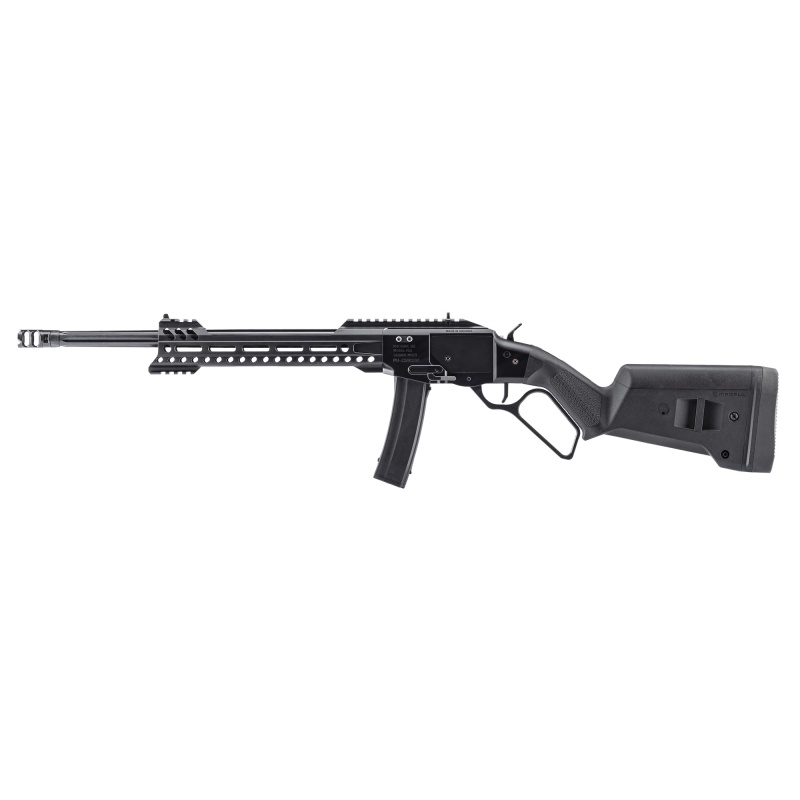 Patriot Ordnance Factory, Tombstone, Lever Action Rifle, 9Mm, 16.5" Barrel, Threaded 1/2X28, Muzzle Brake, Anodized Finish, Black, 10.5" Free Float Mlok Handguard, Xs Ghost Ring Sight, Magpul Sga Stock, 20 Rounds, 1 Magazine
