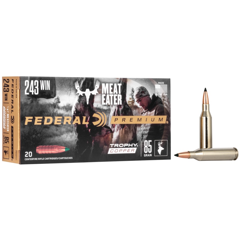 Federal, Premium, 243 Win, 85 Grain, Trophy Copper, Lead Free, 20, Round Box, California Certified Nonlead Ammunition