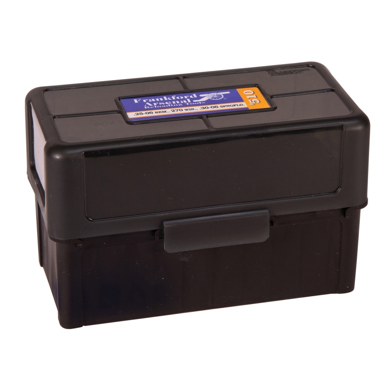 Frankford Arsenal, Hinge-Top Ammo Box, 510, 50 Rounds, Fits 270 Winchester, 30-06 Springfield And .410 Bore 3" Shells, Smoke Gray, Plastic