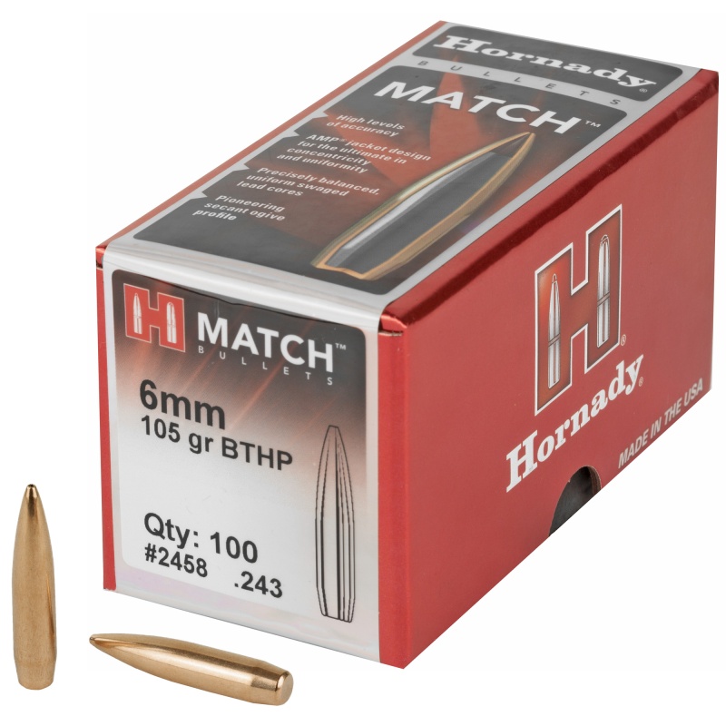 .243 6mm 105 Grain Boat Tail Hollow Point, 100 Count