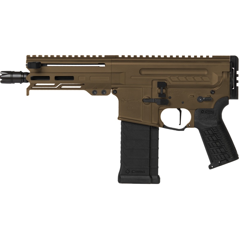 Cmmg, Dissent Mk4, Semi-Automatic, Ar Pistol, 5.7X28, 6.5" Barrel, Cerakote Finish, Midnight Bronze, Zeroed Linear Compensator, 5.5" Free Float M-Lok Handguard, Zeroed Pistol Grip, 1913 Picatinny Rail End Cap, Manual Safety, 32 Rounds, 2 Magazines