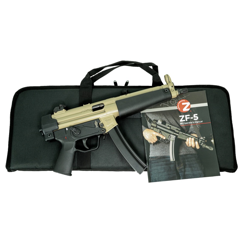 Zenith Firearms, Zf-5 Essentials Package, Semi-Automatic, 9Mm, 8.9" Chf Threaded/Trilug Barrel, 1/2X28, Matte Finish, Flat Dark Earth, Polymer Grip, Ambidextrous Safety, Adjustable Sights, 1 Magazine, 30 Rounds, Soft Case, Manual