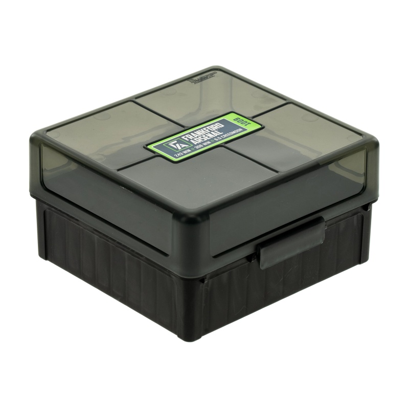 Frankford Arsenal, Hinge-Top Ammo Box, 1009, 100 Rounds, Fits 22-250 Remington, 243 Winchester, 308 Winchester And 7Mm-08, Smoke Gray, Plastic