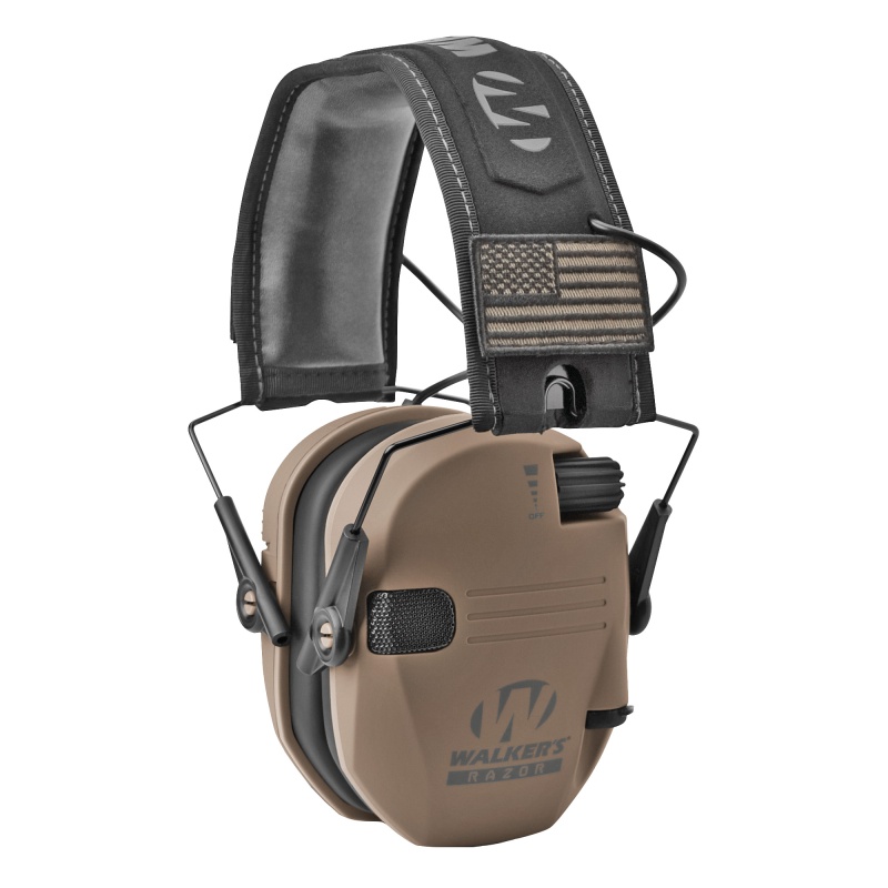 Walker's, Razor, Electronic Earmuff, Flat Dark Earth, 1 Pair, Includes (2) Morale Patches