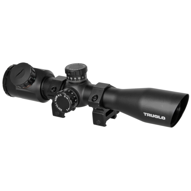 Truglo, Tru-Brite Xtreme Compact Tactical Rifle Scope, 4X32, Fully-Coated Lenses, Illuminated Mil-Dot Reticle, Matte Black, 1-Piece Base W/ 1" Rings And Cr2032 Battery Included