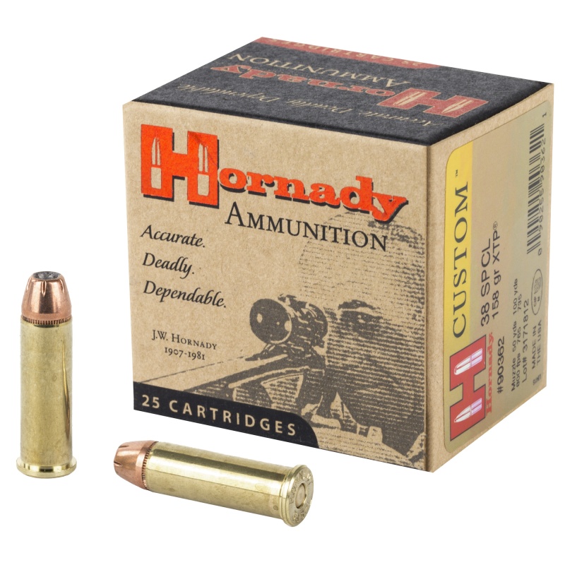Hornady, Custom, Self Defense, 38 Special, 158 Grain, Xtp, Jacketed Hollow Point, 25 Round Box