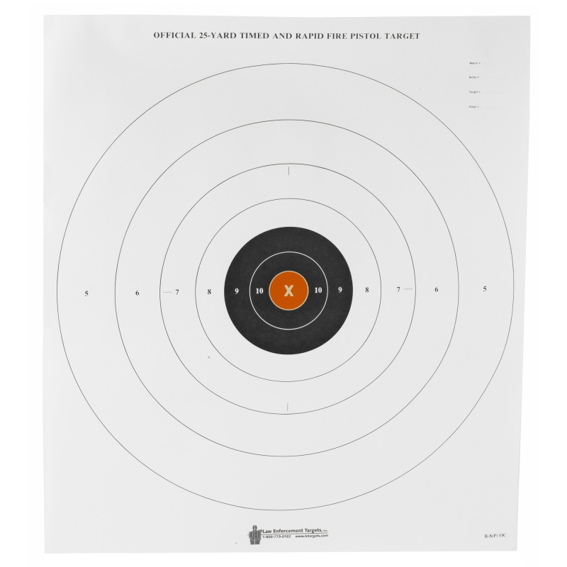 Action Target, B-8, 25-Yard Timed And Rapid Fire Target, Black With Orange Center X-Ring, 21"X24", 100 Per Box