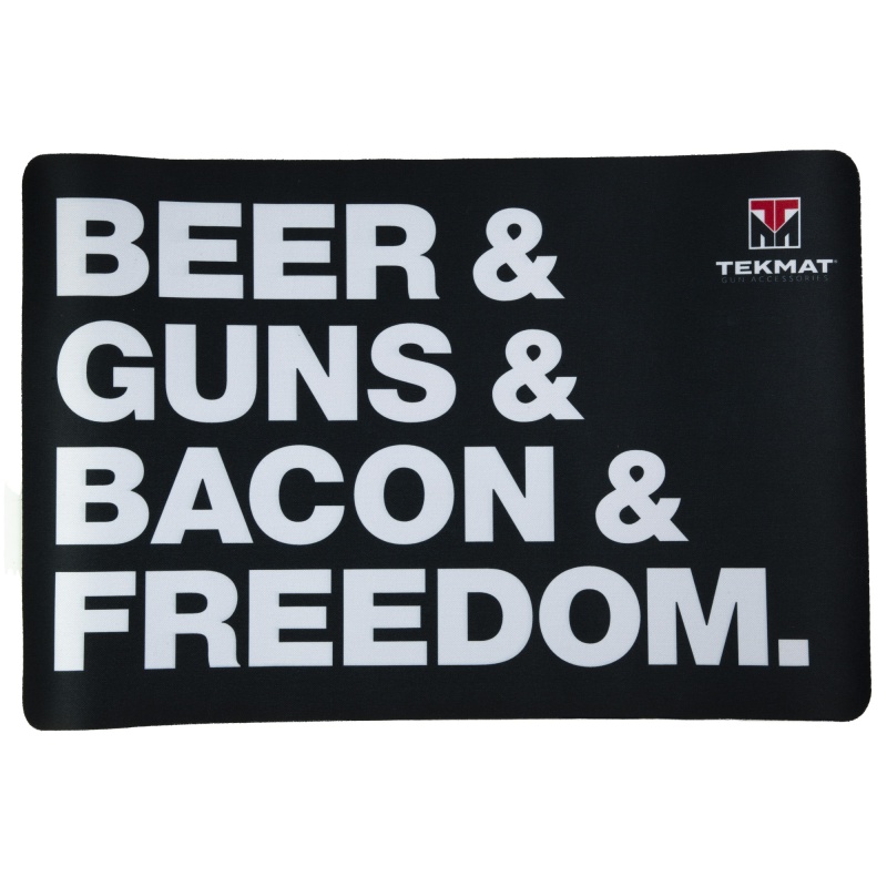 Tekmat, Original Mat, Beer & Guns & Bacon & Freedom, Thermoplastic Surface Protects Gun From Scratching, 1/8" Thick, 11"X17", Tube Packaging, Black With White Lettering
