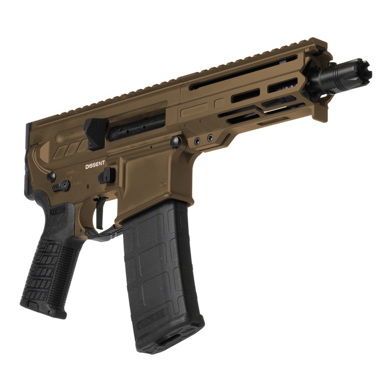 Cmmg, Dissent Mk4, Semi-Automatic Pistol, 300 Blackout, 6.5" Barrel, Cerakote Finish, Midnight Bronze, Cmmg Zeroed Linear Compensator, 5.5" Free Float M-Lok Handguard, Zeroed Pistol Grip, 1913 Picatinny Rail End Cap, Manual Safety, 30 Rounds, 2 Magazines
