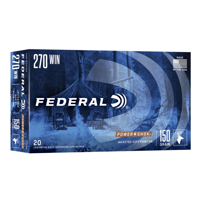 Federal, Powershok, 270Win, 150 Grain, Jacketed Soft Point, Round Nose, 20 Round Box