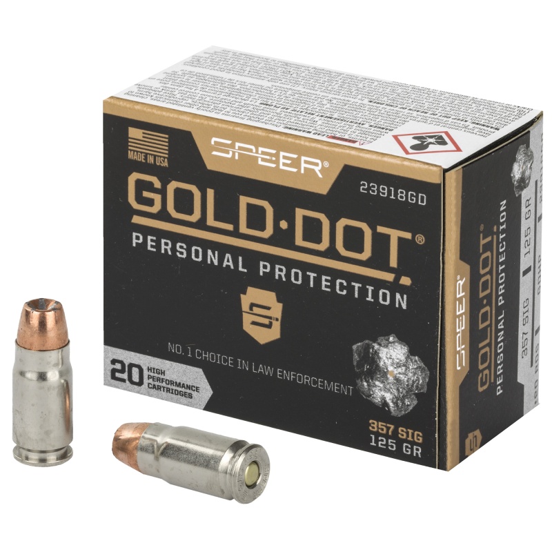 Speer Ammunition, Speer Gold Dot, Personal Protection, 357 Sig, 125 Grain, Hollow Point, 20 Round Box