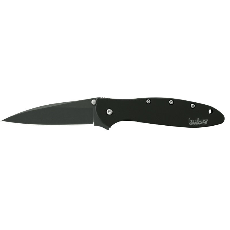 Kershaw, Leek, 3" Assisted Folding Knife, Clip Point, Plain Edge, 14C28n/Satin, Black Dlc 410 Stainless, Thumb Stud/Pocket Clip