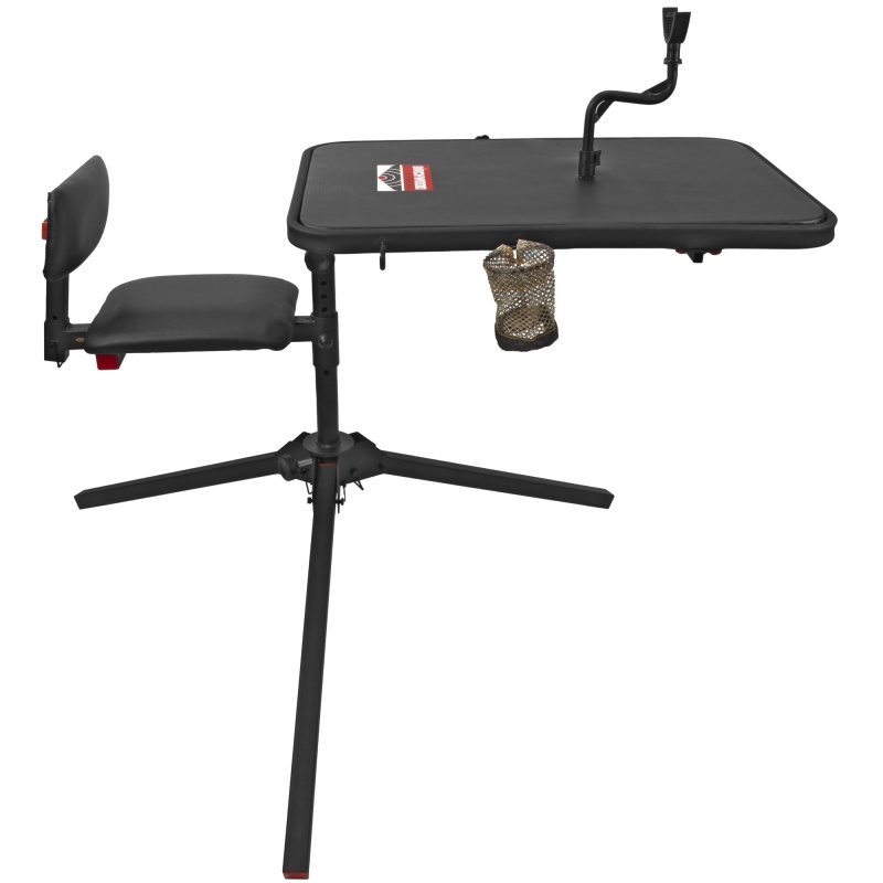 Birchwood Casey, Xtreme Shooting Bench, Seat And Top Swivel Together Or Independently 360 Degrees, 2 Shell Gear Pockets, Adjustable Rubber Coated Gun Rest, Interchangeable Accessories, Cup Holder, Gear Basket Gear Hook, Rated For 300Lbs, Black