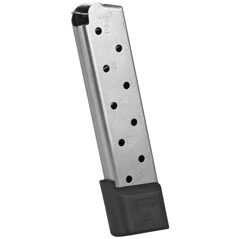 Cmc Products, Magazine, Railed Power Mag, 45 Acp, 10 Rounds, Fits 1911, Stainless