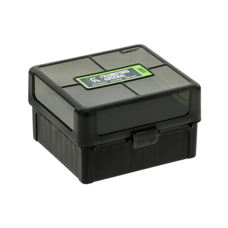 Frankford Arsenal, Hinge-Top Ammo Box, 1005, 100 Rounds, Fits 17 Remington, .222 Remington And 223 Remington, Smoke Gray, Plastic