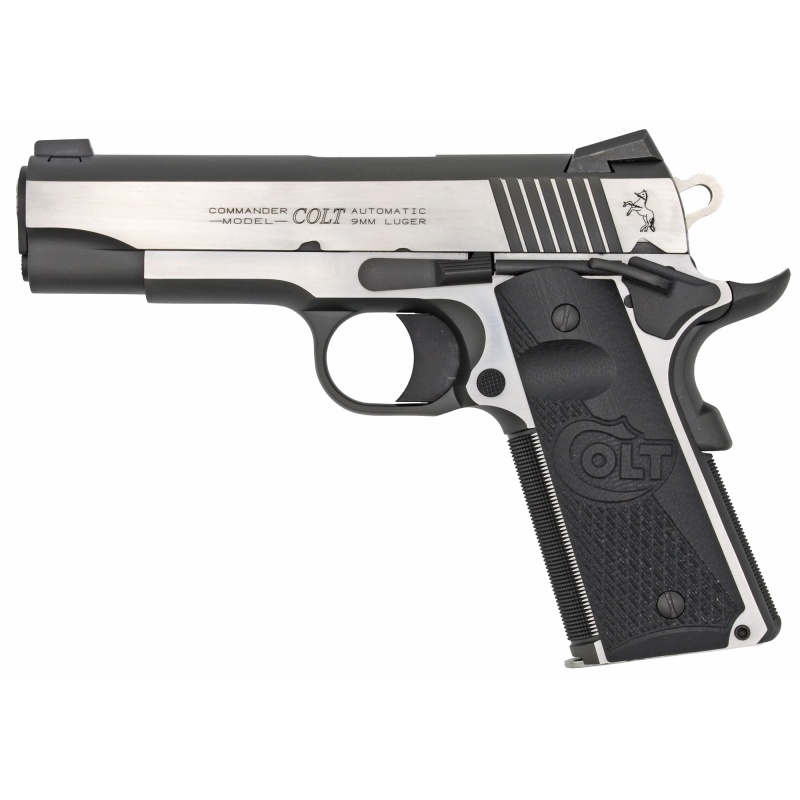 Colt's Manufacturing, Combat Elite Commander, 1911, Semi-Automatic, Metal Frame Pistol, Commander Size, 45Acp, 4.25" Barrel, Steel, Two-Tone Finish, G10 Grips, Novak Night Sights, Ambidextrous Thumb Safety, 8 Rounds, 1 Magazine, Upswept Beavertail Grip Safety