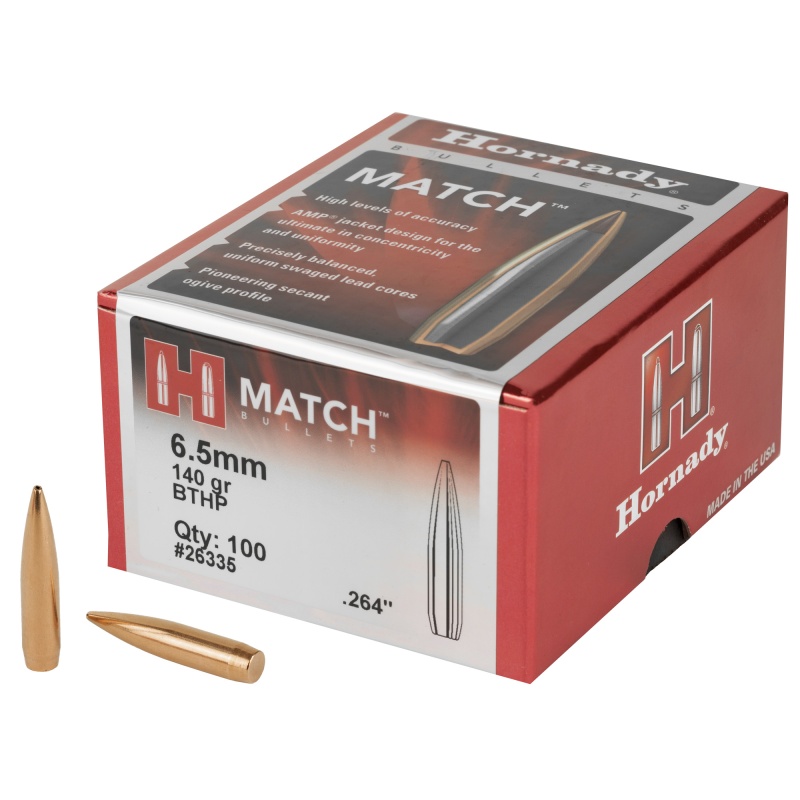 Hornady, Match, .264 Diameter, 6.5Mm, 140 Grain, Boat Tail Hollow Point, 100 Count