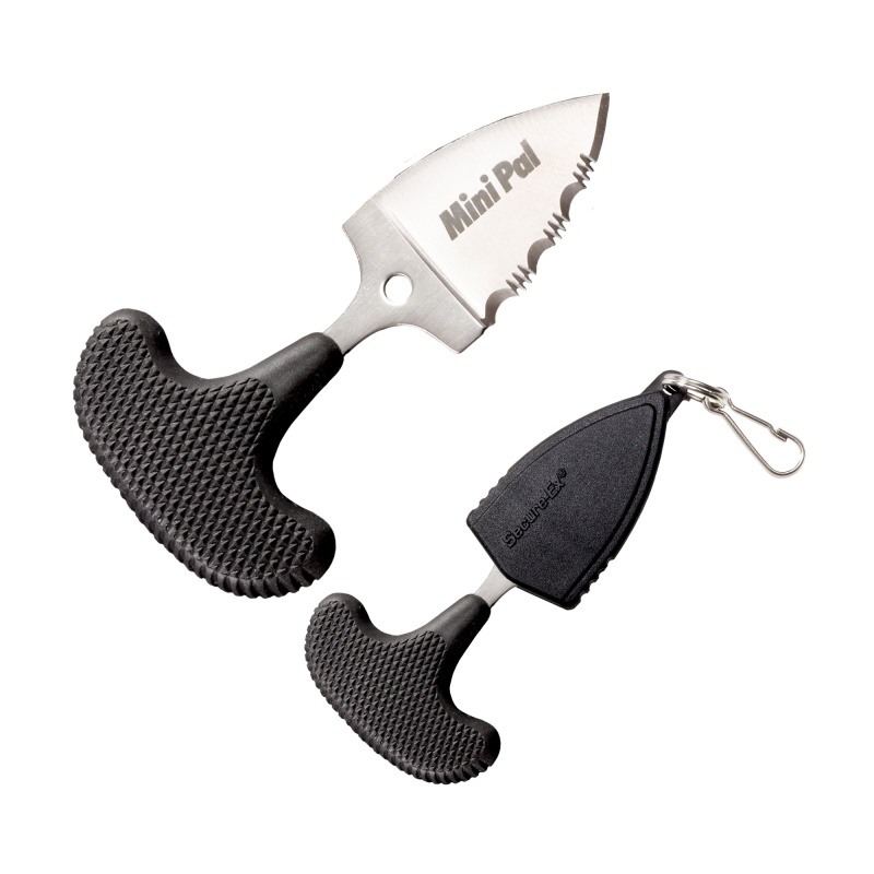 Cold Steel, Mini Pal, Fixed Blade Knife, 1" Blade, Drop Point, 3/4 Serrated Edge, Aus 8A/Polished, Black Kraton, Includes Secure-Ex Sheath