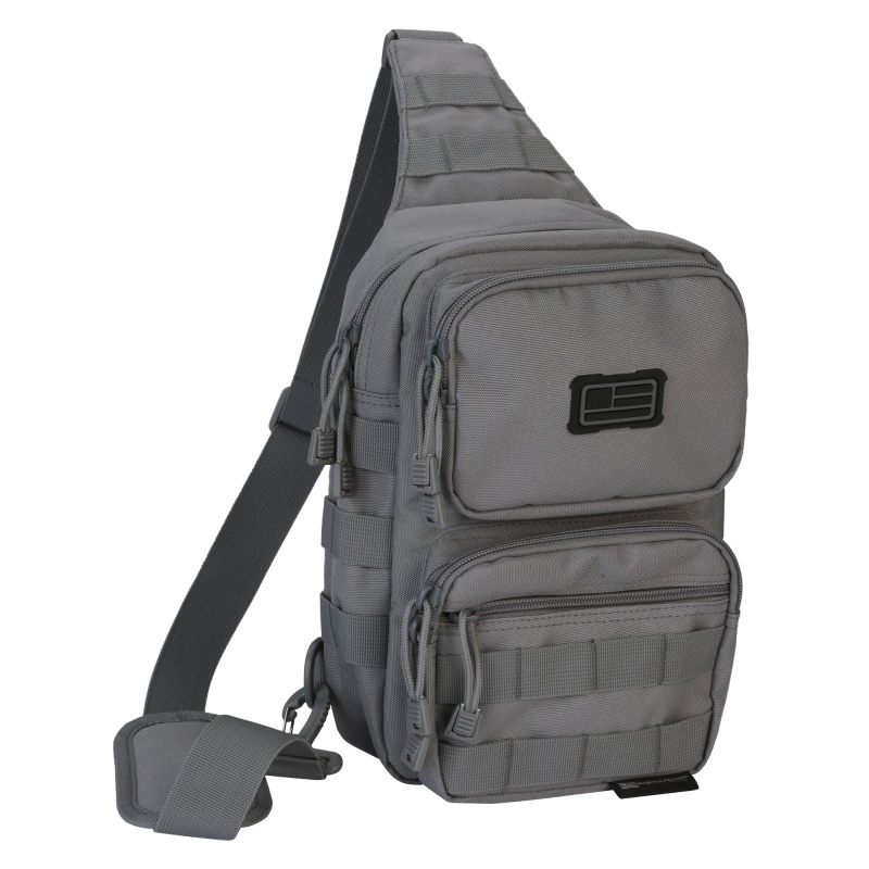 Evolution Outdoor, Shoulder Sling Pack, Tactical Bag, Polyester, Padded Shoulder Strap, Adjustable, Molle Webbing, Gray