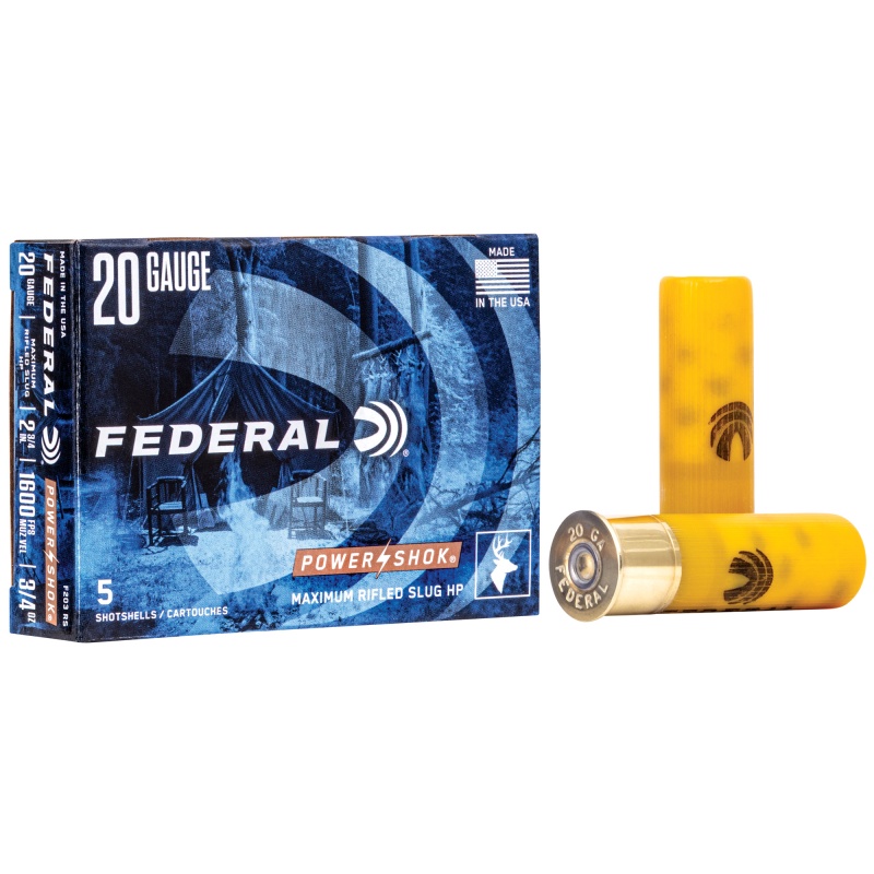 Federal, Powershok, 20 Gauge, 2.75", .75Oz., Rifled Hollow Point Slug, 5 Round Box